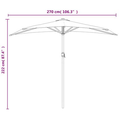 vidaXL Parasol de balcon et mât en aluminium Terre cuite 270x144x222cm