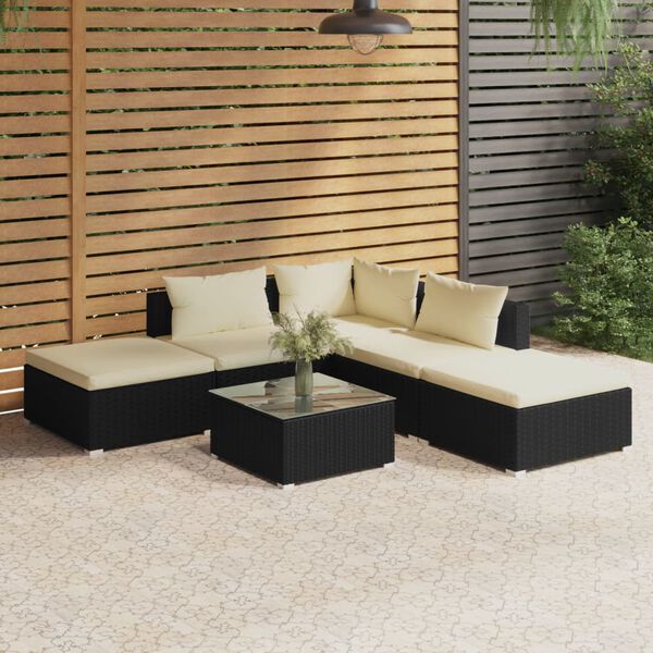 vidaXL Salon de jardin 6 pcs avec coussins R&eacute;sine tress&eacute;e Noir