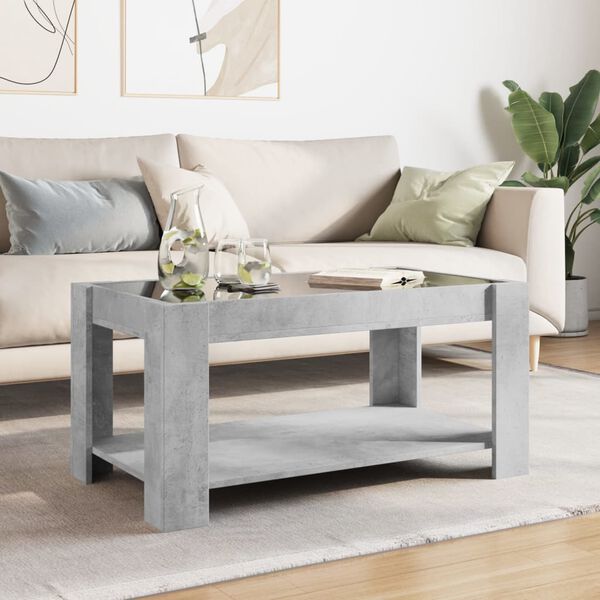vidaXL Table basse avec LED gris b&eacute;ton 93x53x45 cm bois d'ing&eacute;nierie