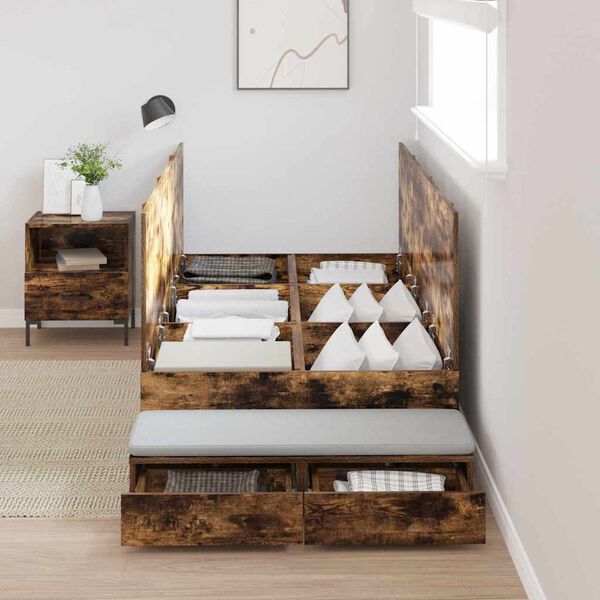 vidaXL Cadre de lit avec rangement Ch&ecirc;ne fum&eacute; 80 cm Bois d'ing&eacute;nierie