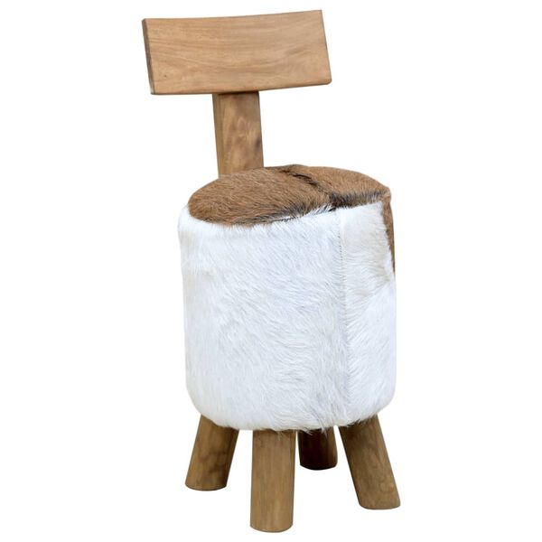 vidaXL Tabouret cuir de ch&egrave;vre et Bois de teck solide