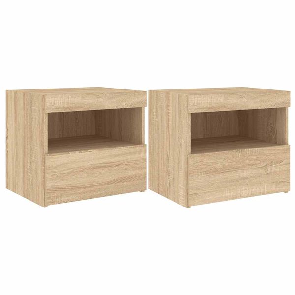 vidaXL Tables de chevet et lumières LED 2 pcs chêne sonoma 50x40x45 cm