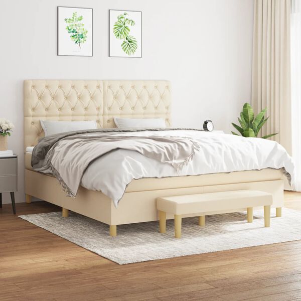vidaXL Sommier &agrave; lattes de lit avec matelas Cr&egrave;me 160x200 cm Tissu