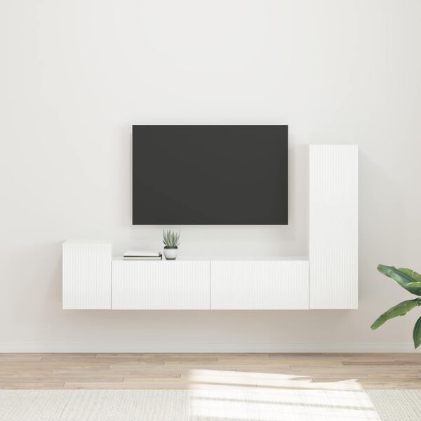 vidaXL Ensemble meuble TV 4 pcs Blanc brillant Bois d'ing&eacute;nierie