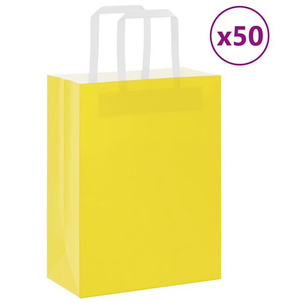vidaXL Sacs en papier 50 pcs avec poign&eacute;es jaune 21x11x28 cm
