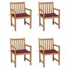 vidaXL Chaises de jardin lot de 4 avec coussins bordeaux Teck solide
