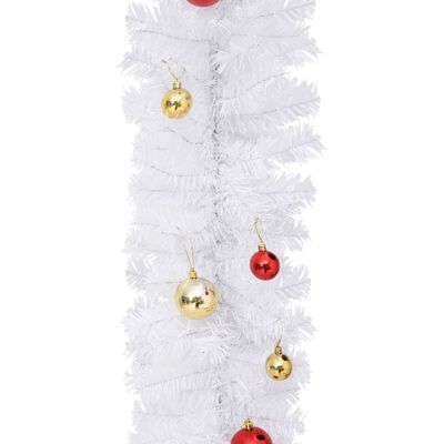 vidaXL Guirlande de Noël décorée avec boules Blanc 10 m
