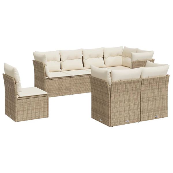 vidaXL Salon de jardin avec coussins 8 pcs beige r&eacute;sine tress&eacute;e