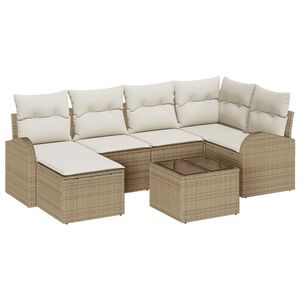 vidaXL Ensemble de Canap&eacute;s avec coussin 7 pcs Beige et blanc polyrotin