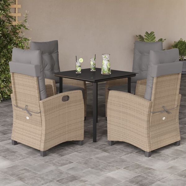vidaXL Ensemble &agrave; manger de jardin coussins 5 pcs m&eacute;lange beige rotin