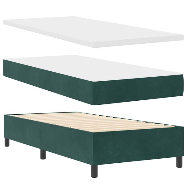 vidaXL Lit &agrave; ressorts avec matelas Vert fonc&eacute; 90 x 200 cm Velours