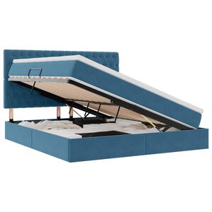 vidaXL Lit avec rangement et LED Bleu fonc&eacute; 180 x 200 cm Velours
