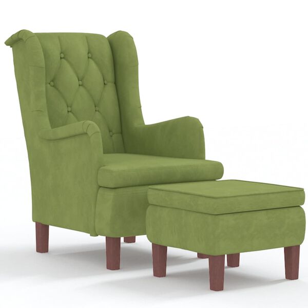 vidaXL Fauteuil avec tabouret Vert clair Velours