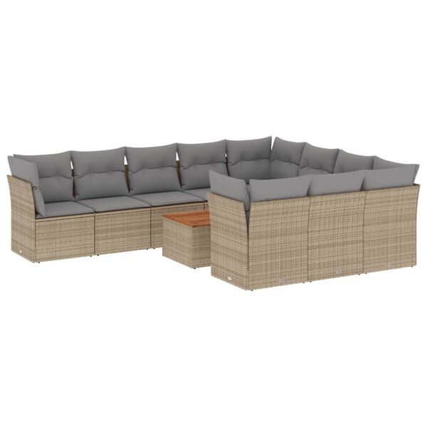 vidaXL Salon de jardin 11 pcs avec coussins beige r&eacute;sine tress&eacute;e