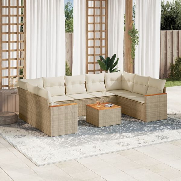 vidaXL Salon de jardin avec coussins 10 pcs beige r&eacute;sine tress&eacute;e