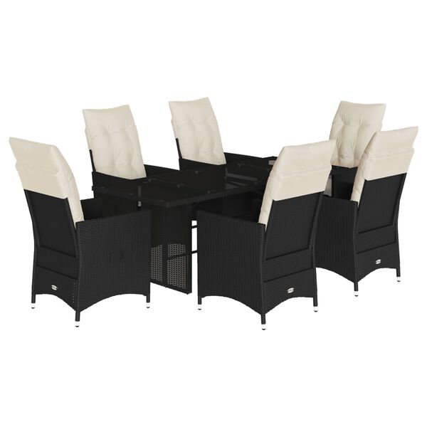 vidaXL Ensemble &agrave; manger de jardin coussins 7 pcs noir r&eacute;sine tress&eacute;e