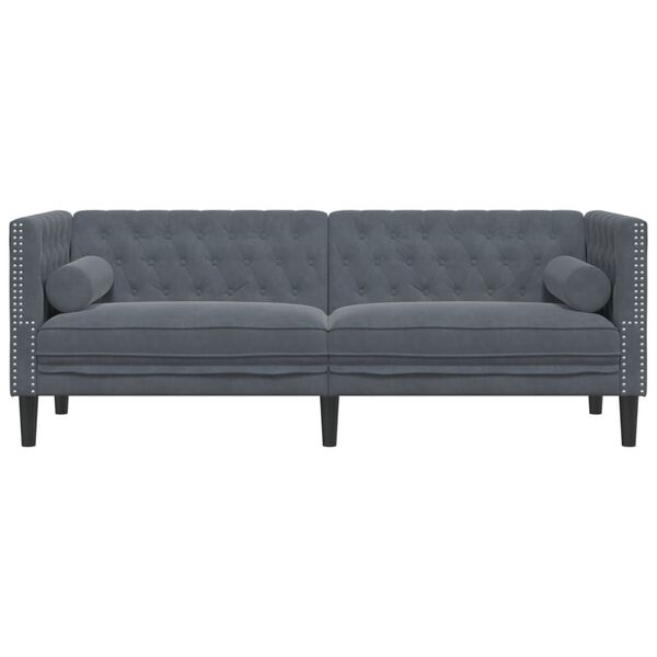 vidaXL Canap&eacute; Chesterfield avec traversins 3 places gris fonc&eacute; velours