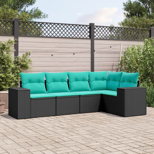 vidaXL Salon de jardin 5 pcs avec coussins noir r&eacute;sine tress&eacute;e