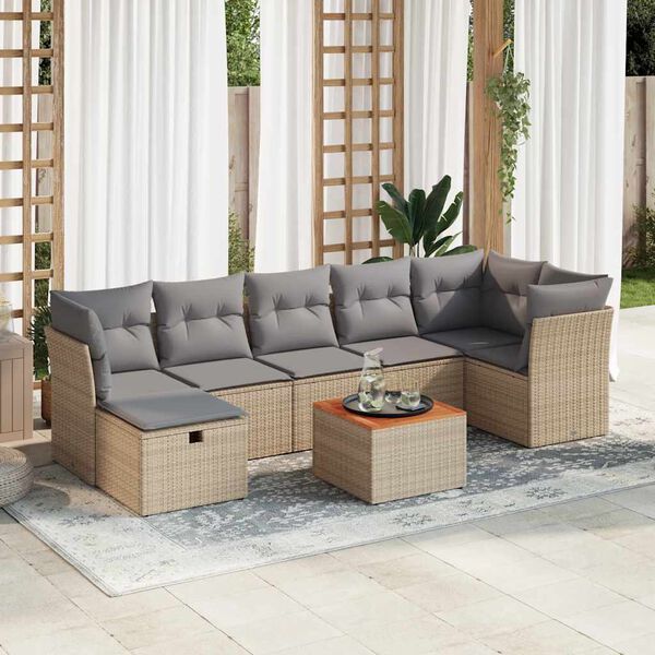 vidaXL Salon de jardin avec coussins 8 pcs beige r&eacute;sine tress&eacute;e