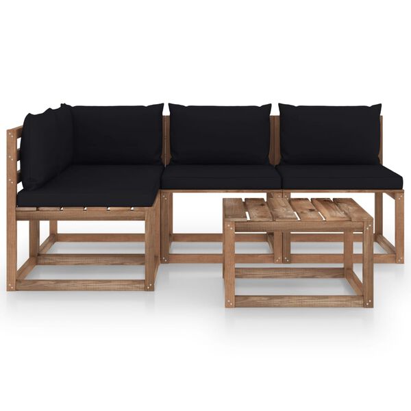 vidaXL Salon de jardin 5 pcs avec coussins noir