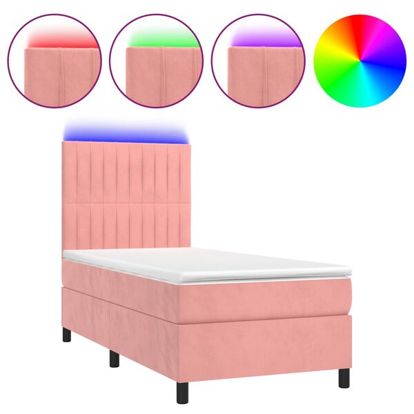 vidaXL Sommier &agrave; lattes de lit avec matelas LED Rose 90x200 cm Velours
