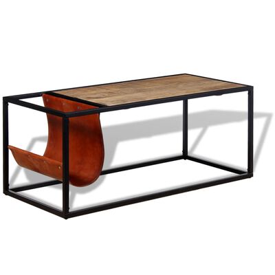vidaXL Table basse avec porte-revues Cuir véritable 110 x 50 x 45 cm