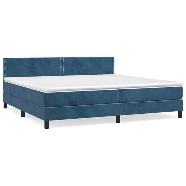 vidaXL Sommier &agrave; lattes de lit et matelas Bleu fonc&eacute; 200x200cm Velours
