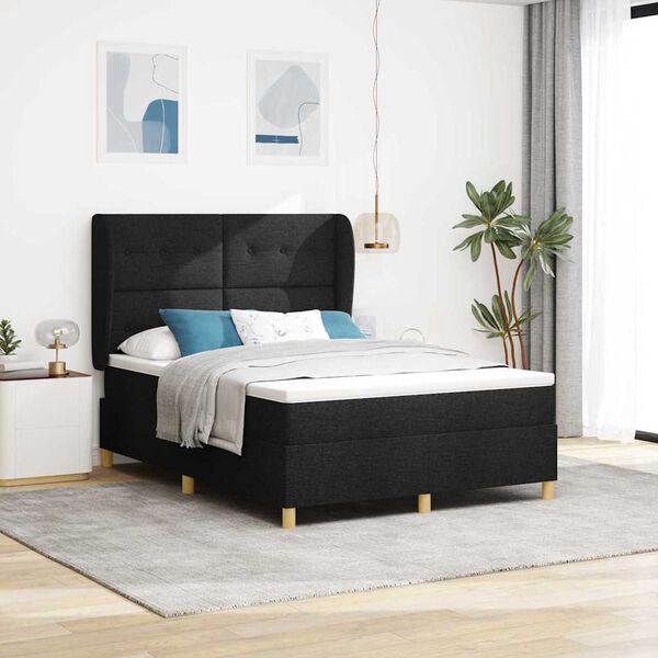 vidaXL Lit &agrave; ressorts avec matelas Noir 190 x 140 cm tissu