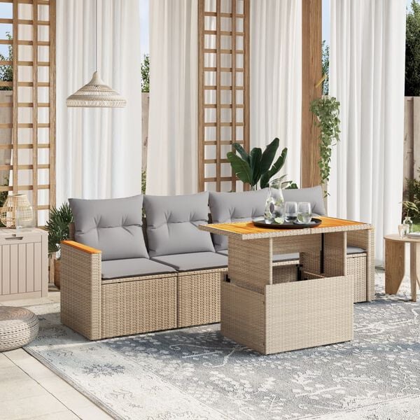 vidaXL Salon de jardin avec coussins 5 pcs beige r&eacute;sine tress&eacute;e