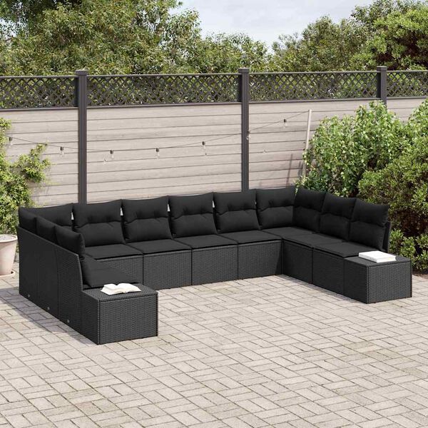 vidaXL Ensemble de canap&eacute; de jardin avec coussin 10 pcs Noir polyrotin