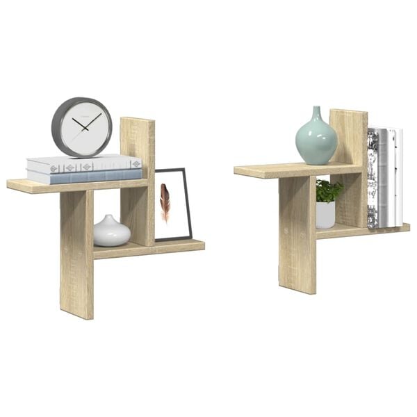 vidaXL Étagères murales 2pcs chêne sonoma 38x12x38cm bois d'ingénierie