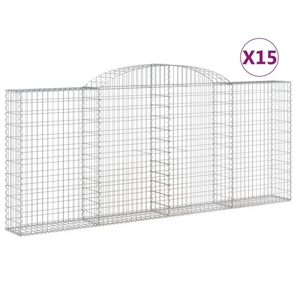 vidaXL Paniers &agrave; gabions arqu&eacute;s 15 pcs 300x30x120/140 cm fer galvanis&eacute;