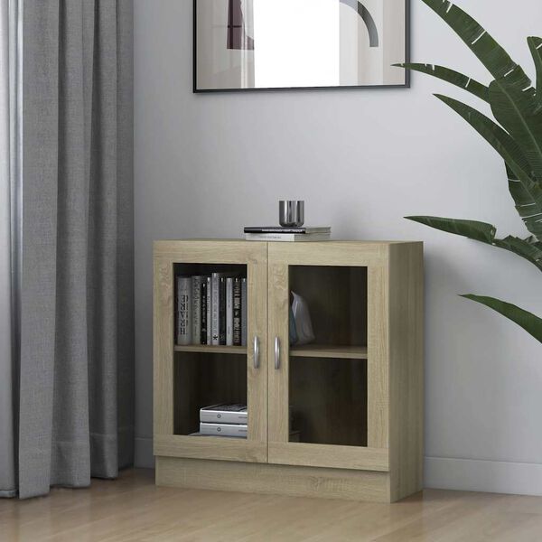 vidaXL Armoire &agrave; vitrine Ch&ecirc;ne sonoma 82,5x30,5x80cm Bois d'ing&eacute;nierie