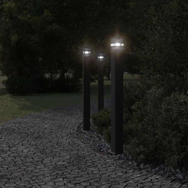 vidaXL Lampadaires d'extérieur avec sortie 3 pcs noir 110 cm aluminium