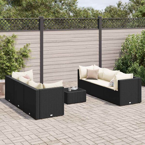 vidaXL Salon de jardin 7 pcs avec coussins Noir R&eacute;sine tress&eacute;e