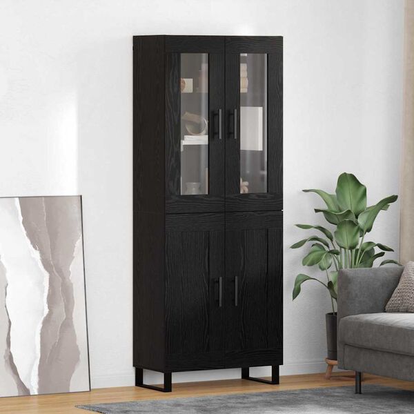 vidaXL Haut Armoire 2 pcs Ch&ecirc;ne noir Bois Agglom&eacute;r&eacute; et Verre