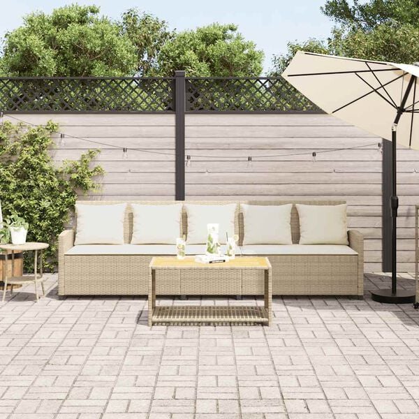 vidaXL Canap&eacute; de jardin avec coussins 5 places beige r&eacute;sine tress&eacute;e
