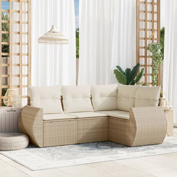 vidaXL Salon de jardin avec coussins 4 pcs beige r&eacute;sine tress&eacute;e