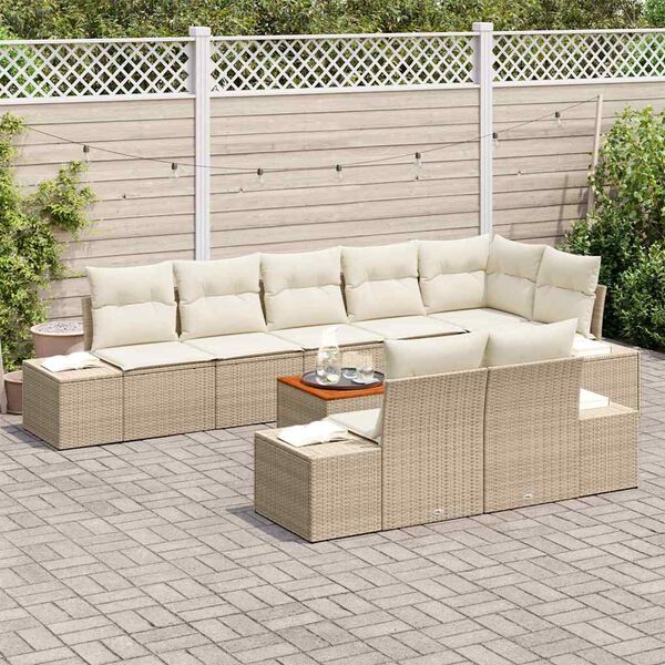 vidaXL Ensemble de canap&eacute; de jardin avec coussin 9 pcs Beige polyrotin