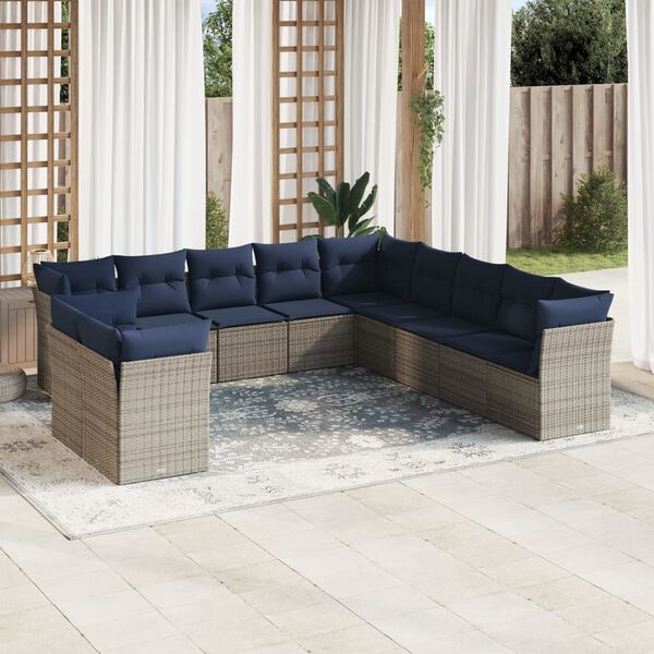 vidaXL Salon de jardin 11 pcs avec coussins gris r&eacute;sine tress&eacute;e