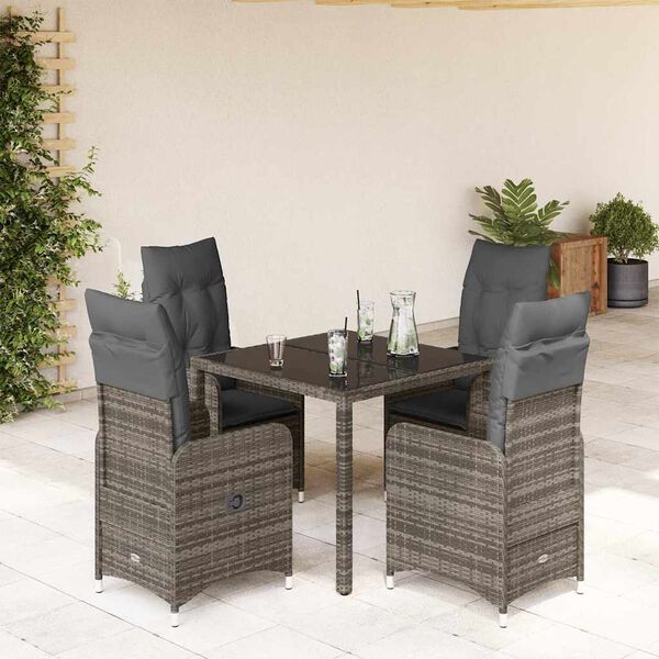 vidaXL Ensemble de bistro de jardin 5 pcs coussins gris poly rotin