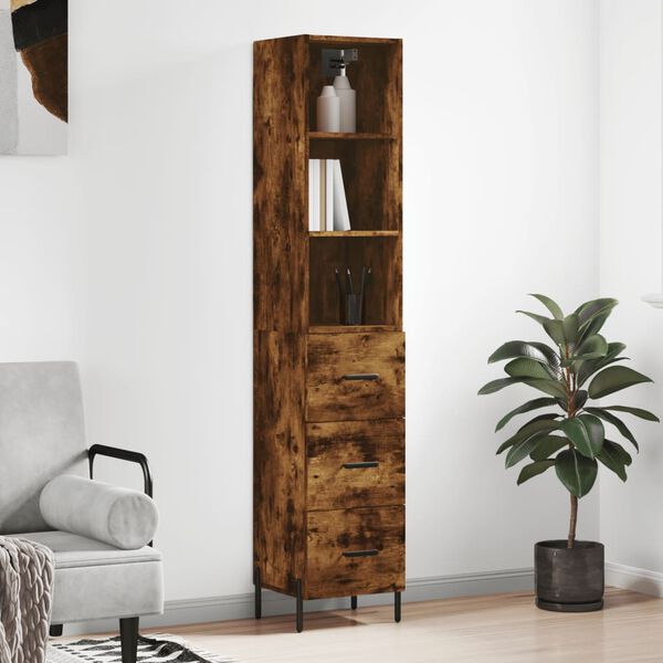 vidaXL Buffet haut Ch&ecirc;ne fum&eacute; 34,5x34x180 cm Bois d'ing&eacute;nierie