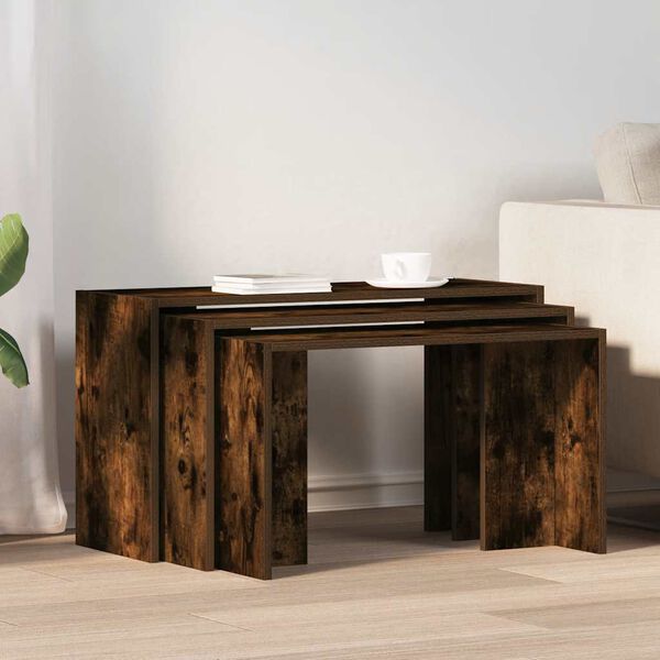 vidaXL Tables gigognes 3 pcs ch&ecirc;ne fum&eacute; bois d'ing&eacute;nierie
