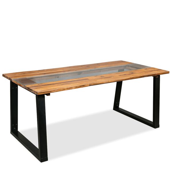 vidaXL Table de salle &agrave; manger Bois d'acacia et verre 180 x 90 x 75 cm