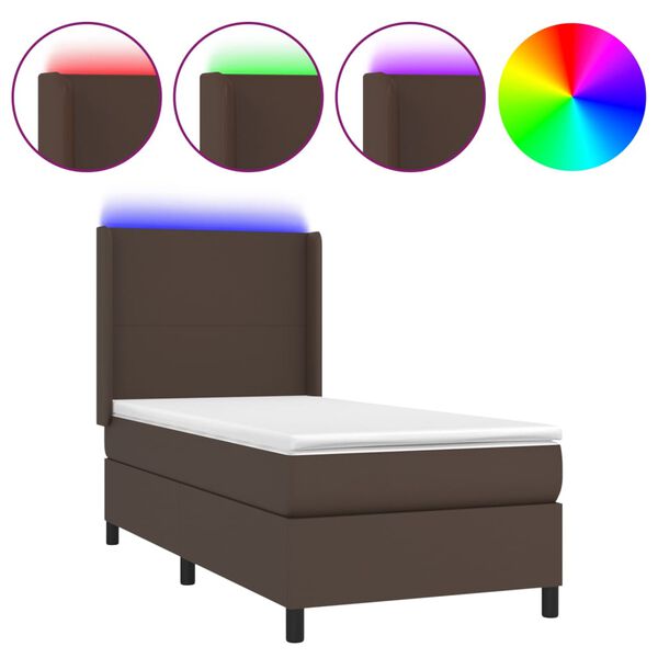 vidaXL Sommier &agrave; lattes de lit matelas LED Marron 80x200 cm Similicuir