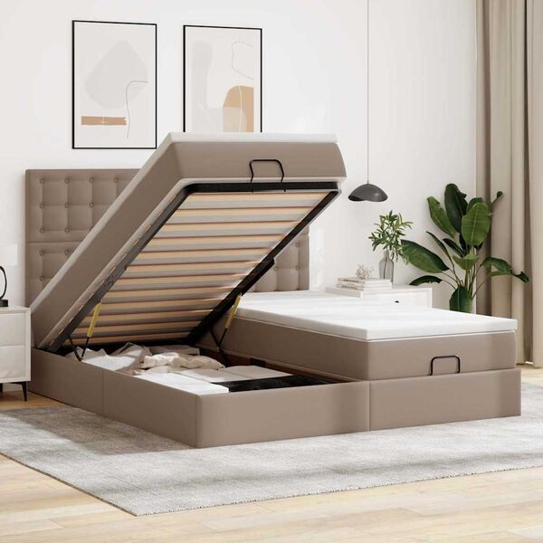 vidaXL Lit ottoman avec matelas & LED Cappuccino 160x200cm similicuir