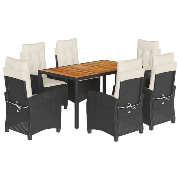 vidaXL Ensemble &agrave; manger de jardin coussins 7pcs Noir R&eacute;sine tress&eacute;e