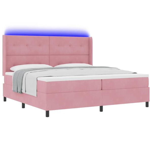 vidaXL Lit &agrave; ressorts avec matelas avec LED Rose 200 x 200 cm Velours