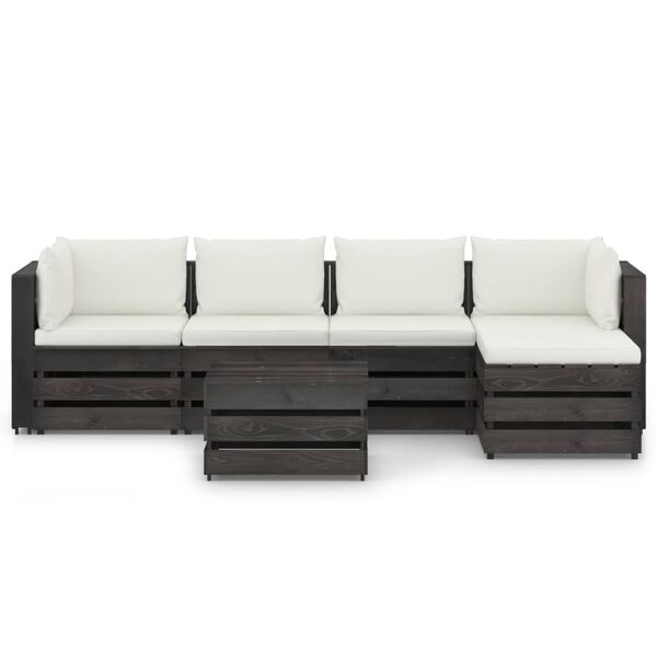 vidaXL Salon de jardin 6 pcs avec coussins gris bois impr&eacute;gn&eacute;