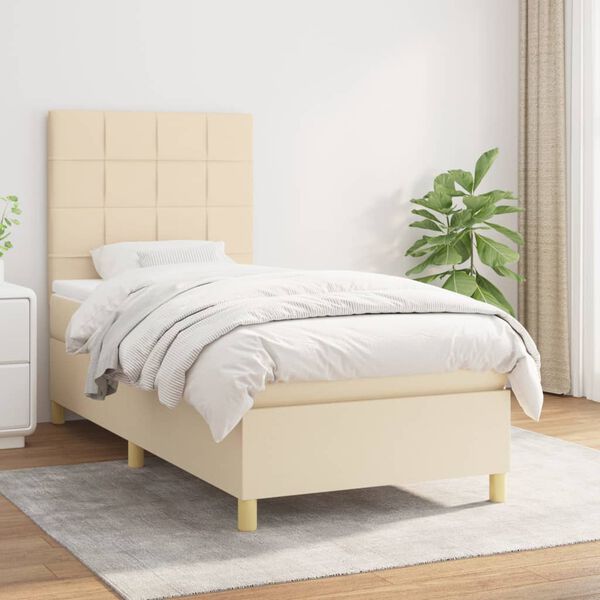 vidaXL Sommier &agrave; lattes de lit avec matelas Cr&egrave;me 80x200 cm Tissu
